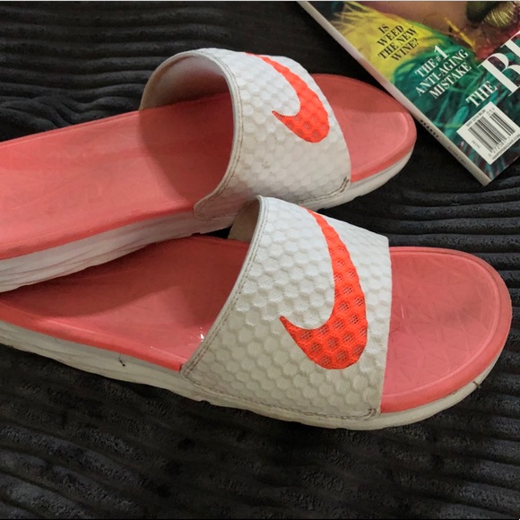 peach nike slides
